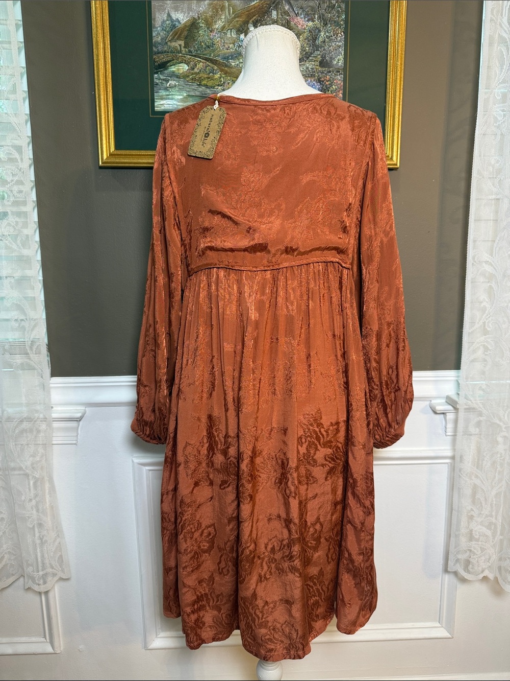 Natural Life Rust Jacquard Babydoll Dress M Boho Cottagecore NWT - Picture 3 of 9